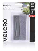 Heavy-duty VELCRO® Stick On Tape for rough surfaces, three grey strips measuring 25x100mm, perfect for secure mounting.