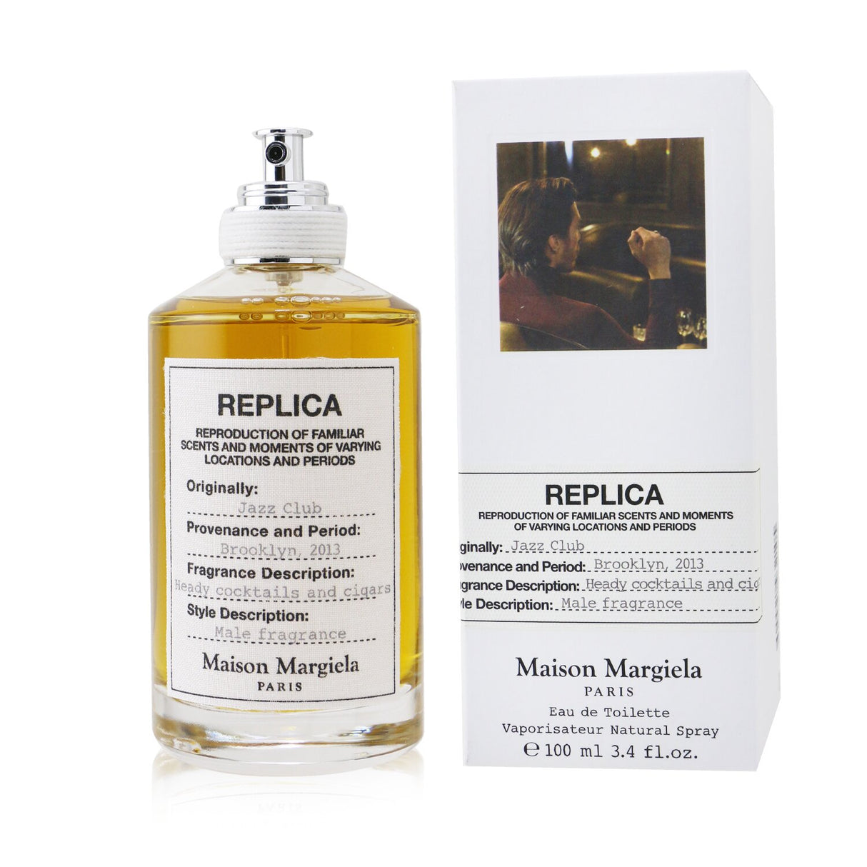 Maison Margiela Replica Jazz Club Eau De Toilette Spray 100ml, a luxurious leather gourmand fragrance for men.