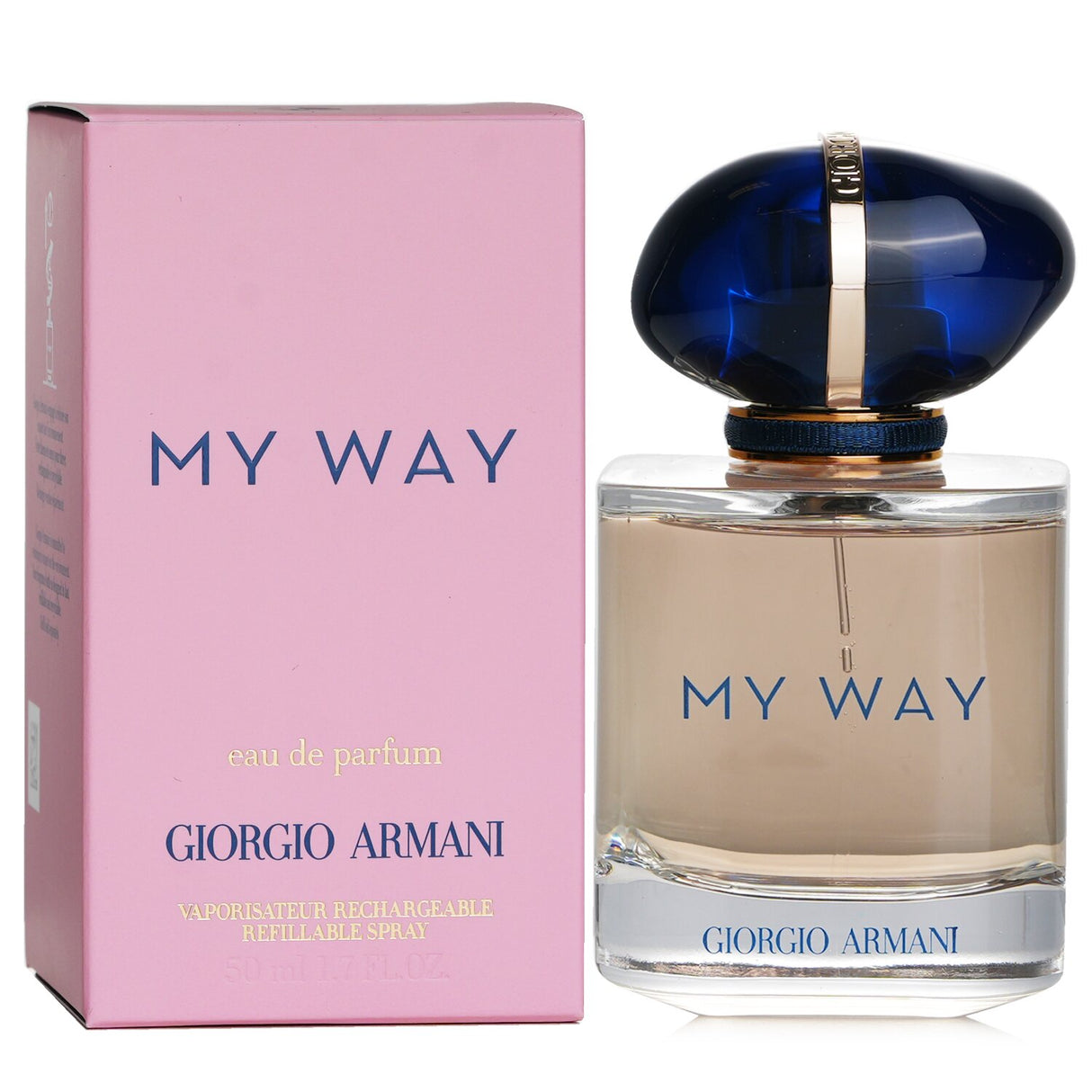 Elegant 50ml bottle of Giorgio Armani My Way Eau De Parfum, featuring a sophisticated citrus floral scent for modern women.