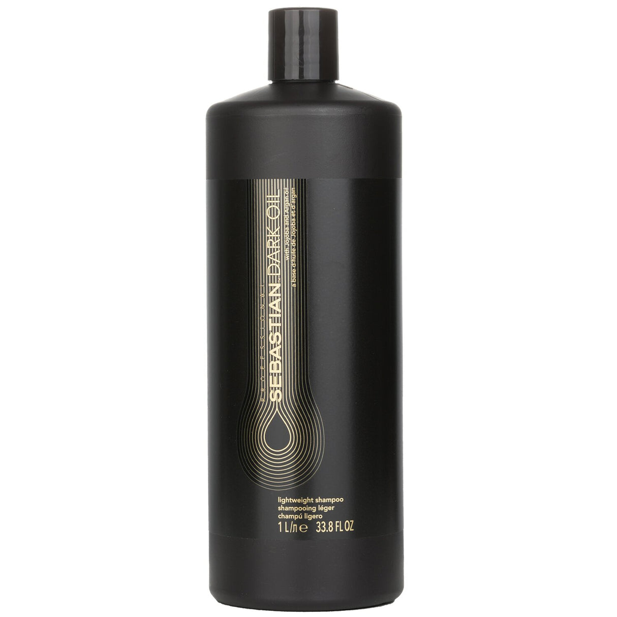 Sebastian Dark Oil Lightweight Shampoo, 1000ml, enhances shine and smoothness, gently cleanses without weighing hair down.