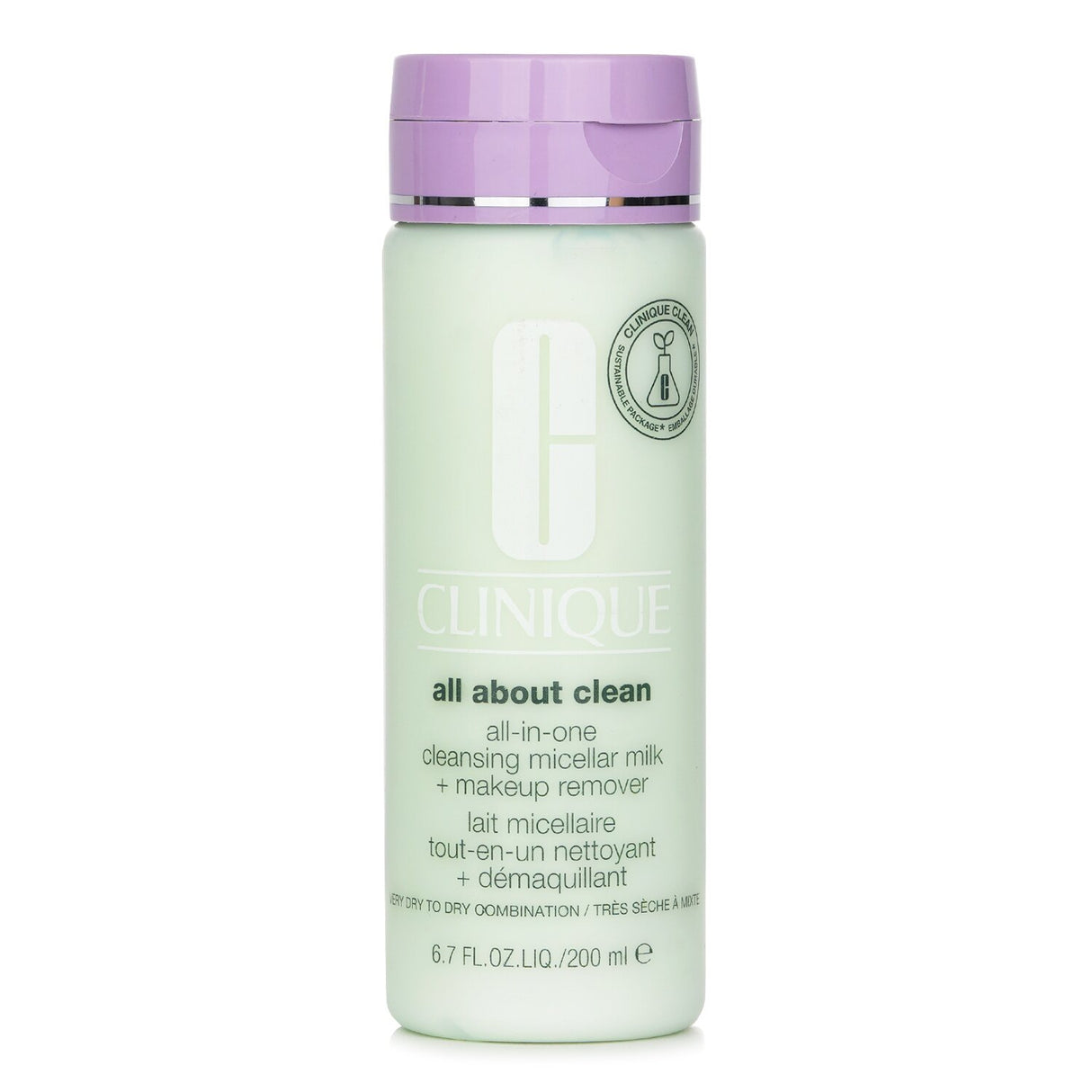 Clinique All-In-One Cleansing Micellar Milk removes makeup and impurities while keeping dry skin hydrated and soft.