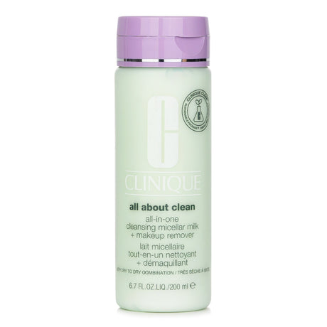 Clinique All-In-One Cleansing Micellar Milk removes makeup and impurities while keeping dry skin hydrated and soft.