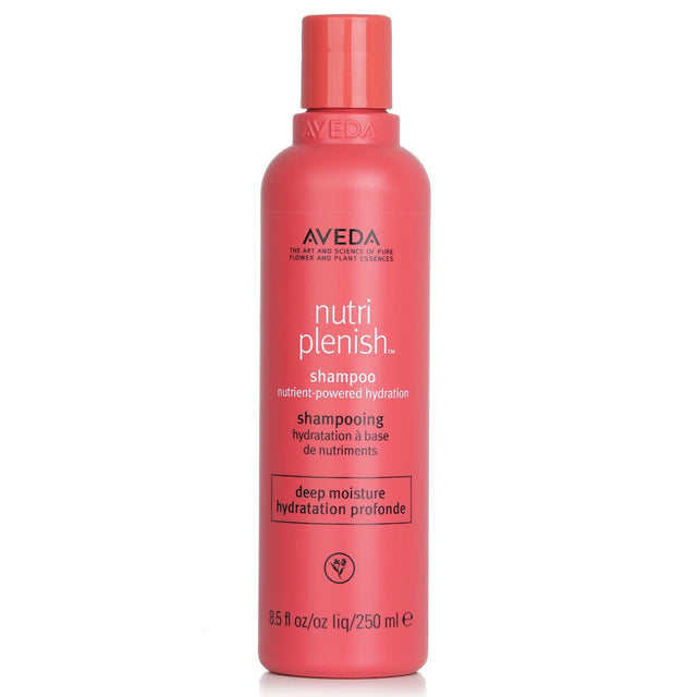 Aveda Nutriplenish Deep Moisture Shampoo, 250ml, vegan formula for deep hydration with coconut oil and mango butter.