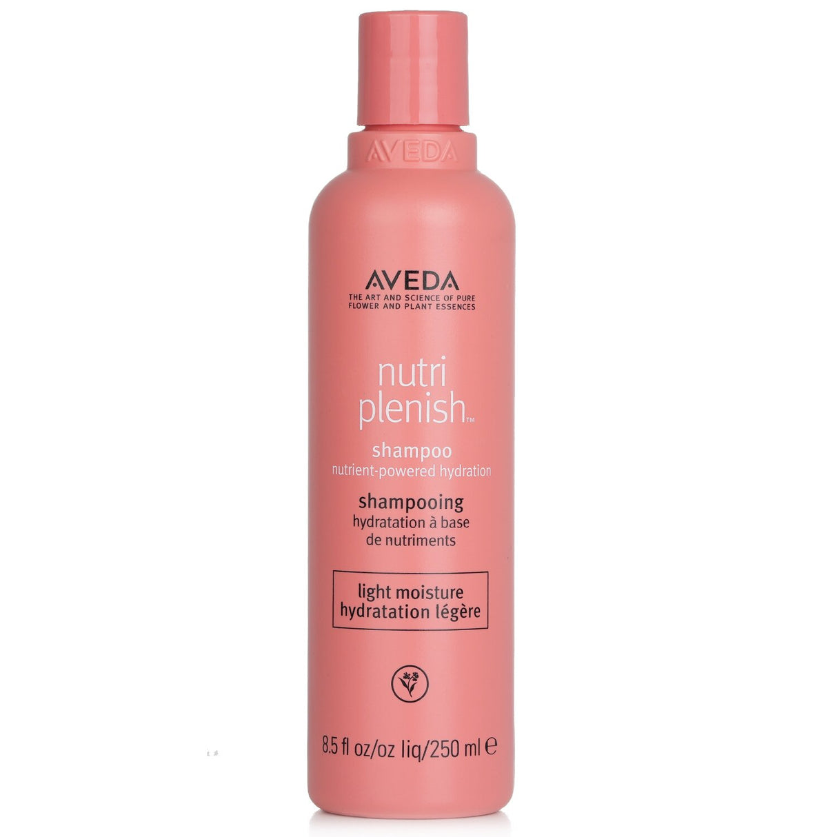 Nourishing Aveda Nutriplenish Shampoo with coconut oil and mango butter for hydration and softness in dry hair.