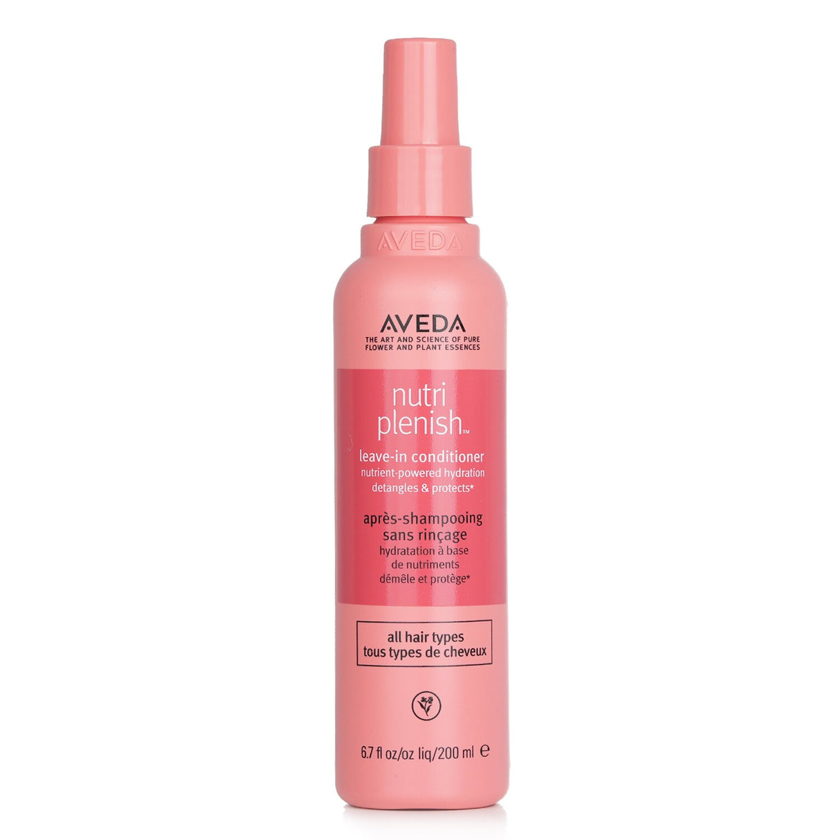 Aveda Nutriplenish Leave-In Conditioner, a vegan hair spray for all types, hydrates and protects with natural UV filters.