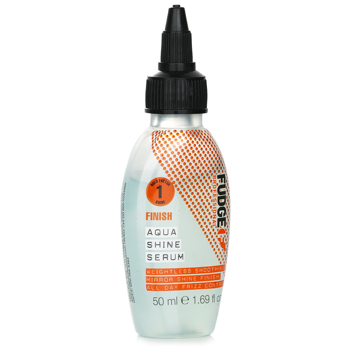 Fudge Aqua Shine Serum for glossy, vibrant hair; protects against humidity, frizz, and UV rays with deep moisture.