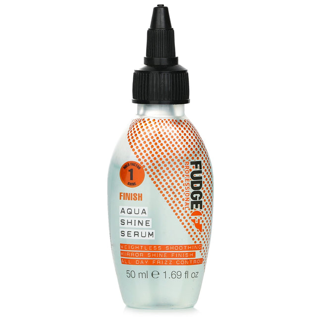 Fudge Aqua Shine Serum in 50ml offers humidity protection, deep moisture, and long-lasting shine for all hair types.