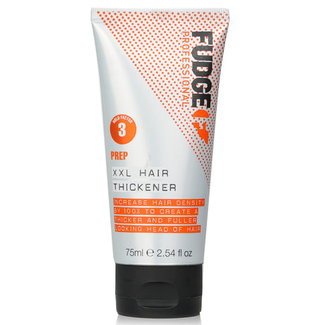 Fudge Prep XXL Hair Thickener in 75ml revitalizes thinning hair, adding volume, body, and heat protection for vibrant locks.