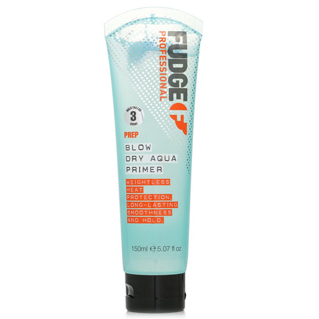 Weightless blow dry aqua primer showcasing frizz control, hydration, and UV protection for smooth, salon-quality hair.