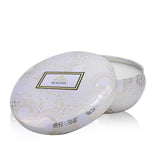 Luxurious 3-wick tin candle in Mokara scent, featuring a coconut wax blend and beautiful jewel-toned design for elegant decor.