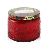 Petite Voluspa candle in Goji and Tarocco Orange, featuring a coconut wax blend and Japanese-inspired ornate container.