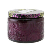 Voluspa Petite Jar Candle in Santiago Huckleberry, featuring a vibrant design and sweet huckleberry fragrance, 90g size.