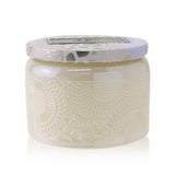 Voluspa Petite Jar Candle in Santal Vanille, featuring a sandalwood and vanilla scent in a decorative jar with lid.