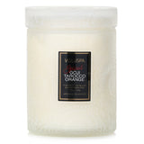 Voluspa Small Jar Candle in Spiced Goji Tarocco Orange, featuring a clean-burning blend, elegant glass, and a 50-hour burn time.