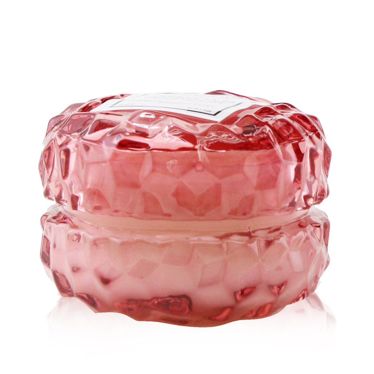 Voluspa Macaron Candle in Blackberry Rose Oud, 51g, with geometric glass container and long-lasting, enchanting fragrance.