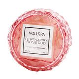 Elegant Voluspa Macaron Candle in Blackberry Rose Oud, featuring a geometric glass container and 15-hour burn time.