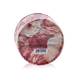 Voluspa 2 Wick Tin Candle in Rose Otto, featuring rose fragrance, coconut wax, and a decorative embossed tin with a 25-hour burn time.