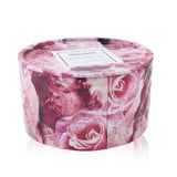 Luxurious Voluspa 2 Wick Tin Candle in Rose Petal Ice Cream, featuring a geometric tin, two wicks, and a 25-hour burn time.