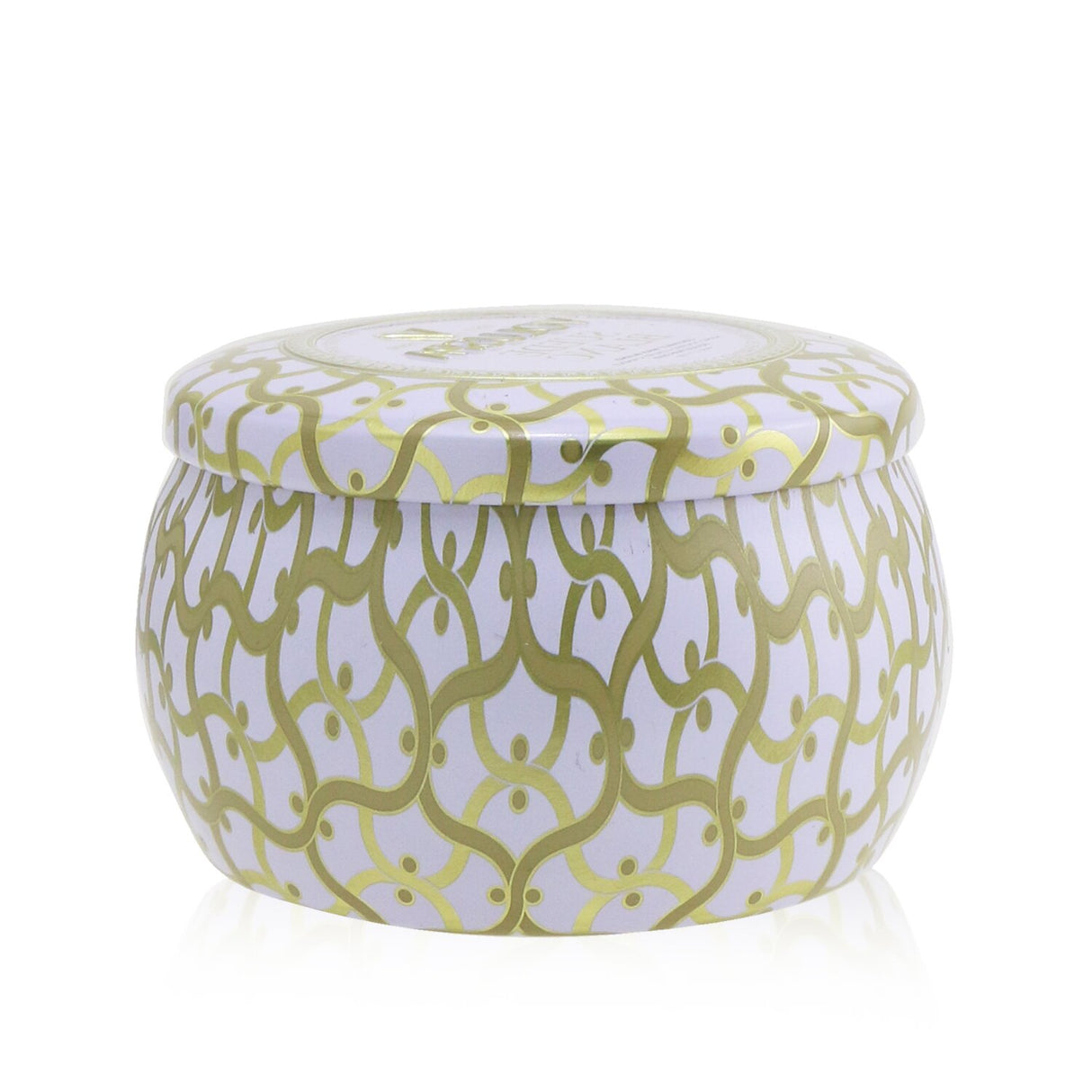 Voluspa Mini Tin Candle in Suede Blanc: Hand-poured coconut wax candle with a vibrant tin, offering 25 hours of soothing fragrance.