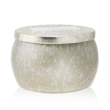 Voluspa Mini Tin Candle in Blond Tabac, 127g, featuring coconut wax, natural wicks, an ornate tin, and a warm, inviting fragrance.