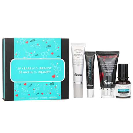 Dr. Brandt skincare kit with microdermabrasion, wrinkle cream, pore primer, and eye gel for youthful, refreshed skin.