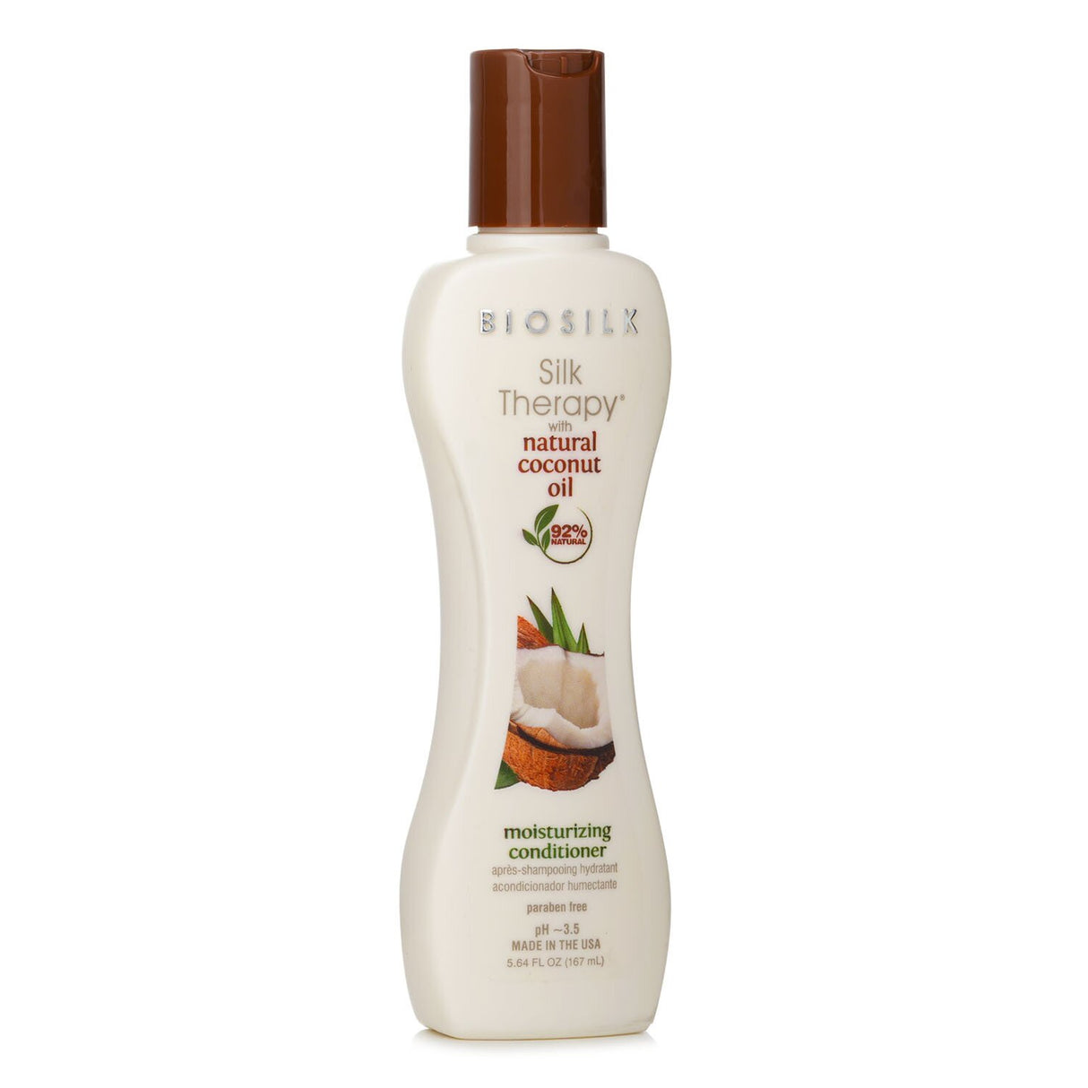 Coconut oil conditioner for all hair types; hydrates, reduces frizz, enhances volume, and promotes healthy growth.