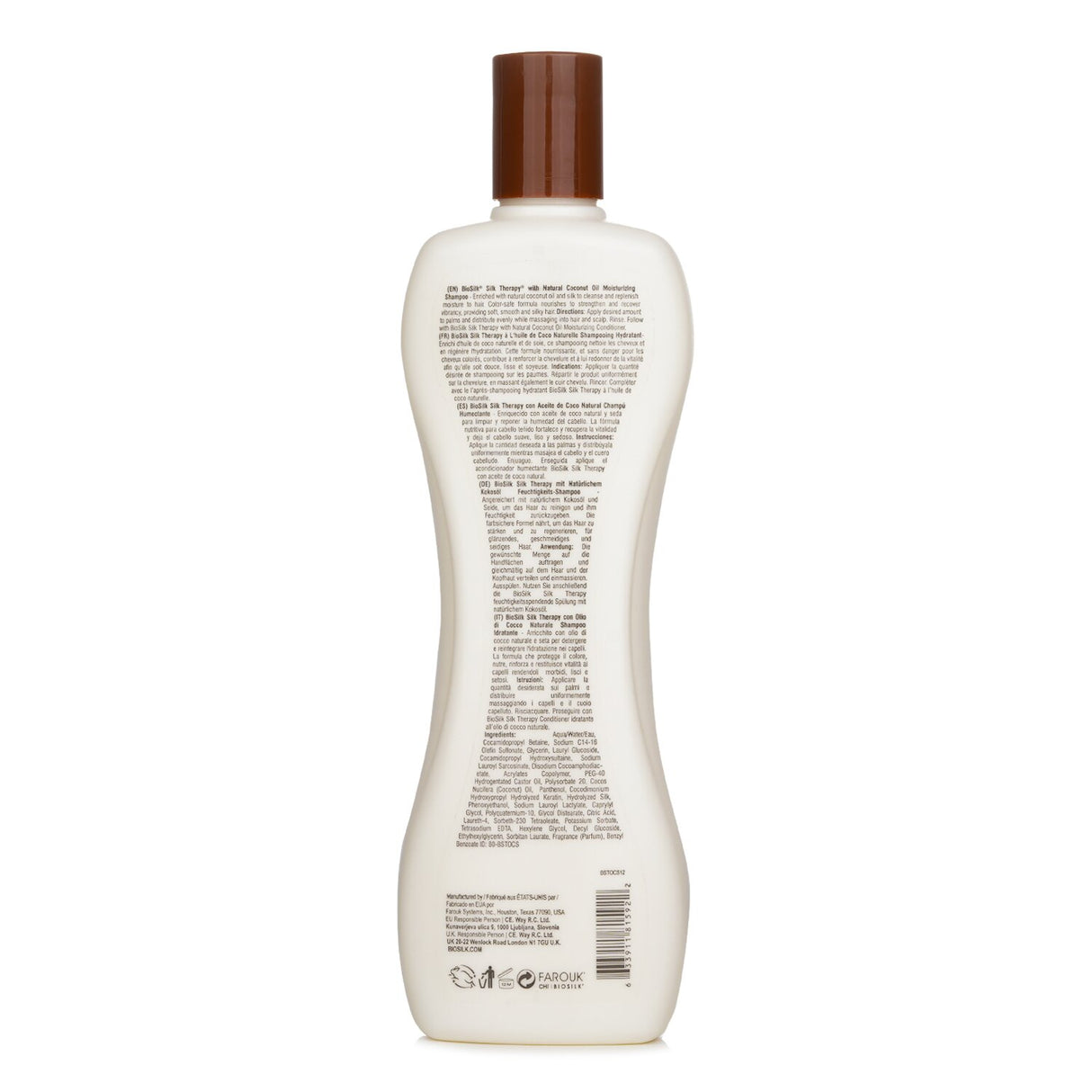 BioSilk Coconut Oil Shampoo: 355ml moisturizing shampoo for soft, vibrant hair; 90% natural, pH 5.5, color-safe, and sulfate-free.