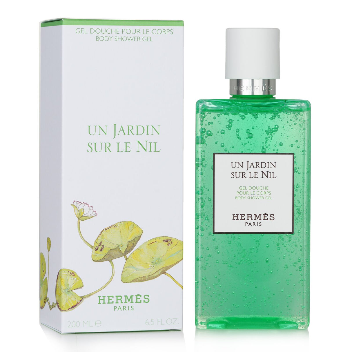 Luxurious Hermes Un Jardin Sur Le Nil Body Shower Gel, 200ml, offers a refreshing cleanse with a captivating fragrance for soft, rejuvenated skin.