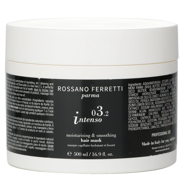 Moisturising hair mask with shea butter, avocado, and almond oil for smooth, shiny, manageable hair. 500ml salon-quality formula.