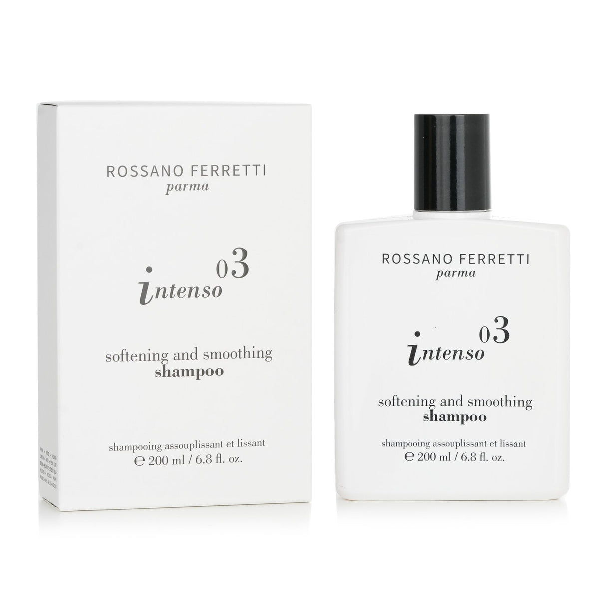 Rossano Ferretti Parma Intenso 03 shampoo in a 200ml bottle, designed for softening and nourishing thick, unruly hair.