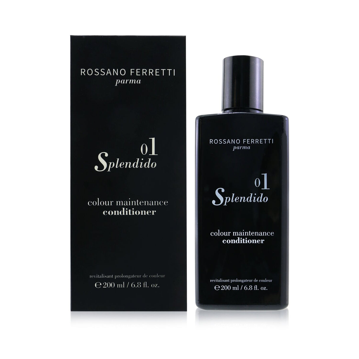 Rossano Ferretti Splendido 01 Colour Maintenance Conditioner in a 200ml bottle for vibrant, healthy hair with shea butter and plant proteins.