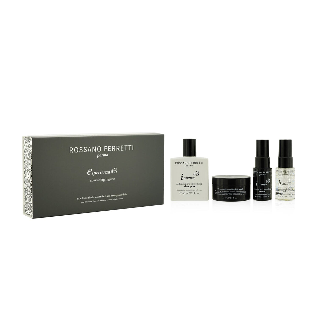 Nourishing haircare kit featuring shampoo, mask, serum, and oil for soft, shiny, and manageable hair.