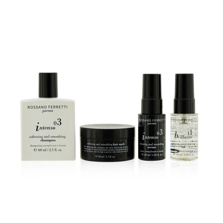 Luxury haircare set with shampoo, mask, serum, and oil for healthy, radiant, and manageable hair.