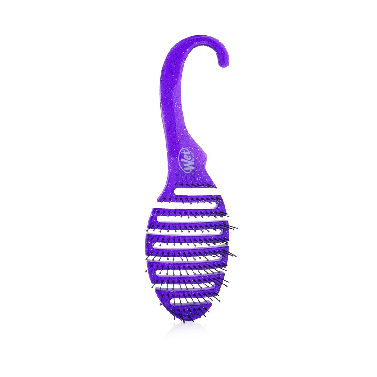 Wet Brush Shower Detangler in Purple Glitter, featuring IntelliFlex bristles for gentle detangling and scalp contouring.