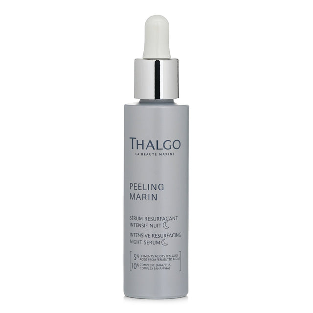 Thalgo Peeling Marin Intensive Resurfacing Night Serum in a 30ml bottle for youthful, radiant skin with marine algae and AHA/PHA complex.