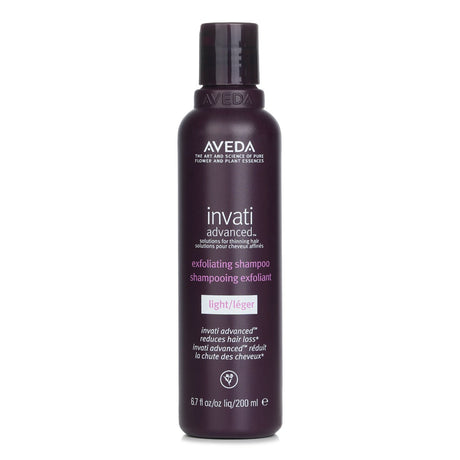 Lightweight Aveda Invati Advanced Exfoliating Shampoo for fine hair, purifying scalp with herbal ingredients and 95% natural formula.