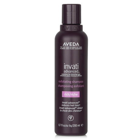 Aveda Invati Advanced Exfoliating Shampoo in 200ml, designed for fine hair and oily scalps, promotes scalp health and reduces hair loss.