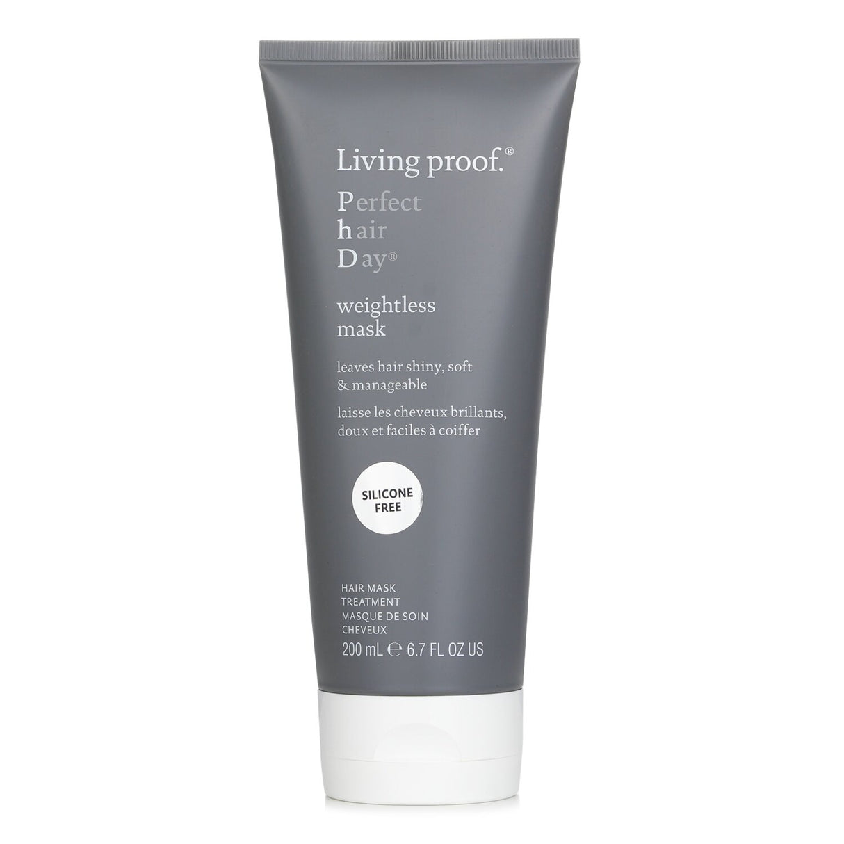 Weightless hair mask for all types, hydrating, volumizing, and protecting against damage, in eco-friendly packaging.