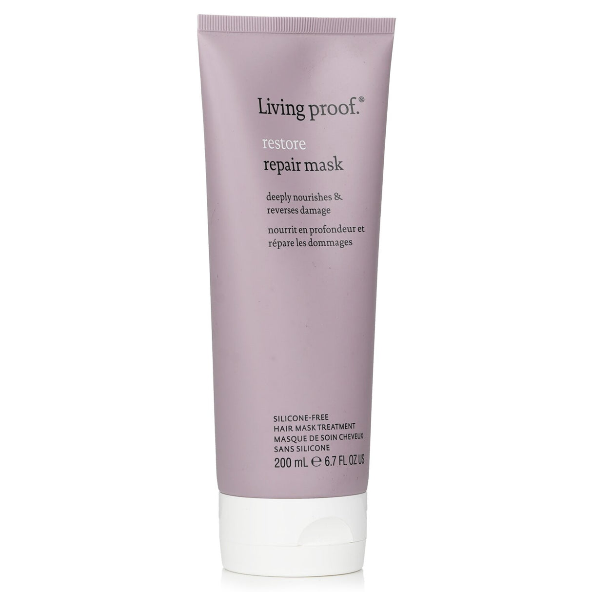 Transformative Living Proof Restore Repair Mask in 200ml for deep conditioning, reduces breakage by 70%, vegan and cruelty-free.