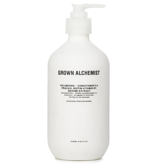 Grown Alchemist Volumising Conditioner 0.4 in 500ml, enhances fine hair with Biotin, Pracaxi Oil, and Brahmi Extract for lush volume.