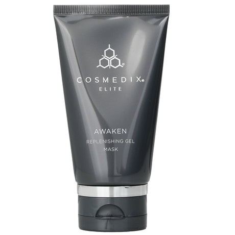 CosMedix Elite Awaken Gel Mask in a sleek container, designed to hydrate, exfoliate, and rejuvenate for smoother, firmer skin.