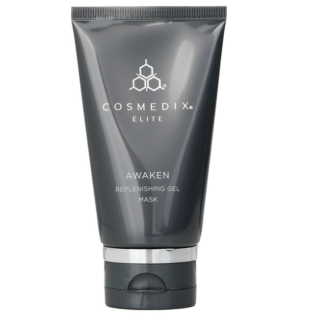 CosMedix Elite Awaken Gel Mask in a sleek container, designed to hydrate, exfoliate, and rejuvenate for smoother, firmer skin.
