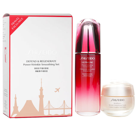 Shiseido's wrinkle-smoothing set includes an Ultimune concentrate and Benefiance cream for youthful, radiant skin.
