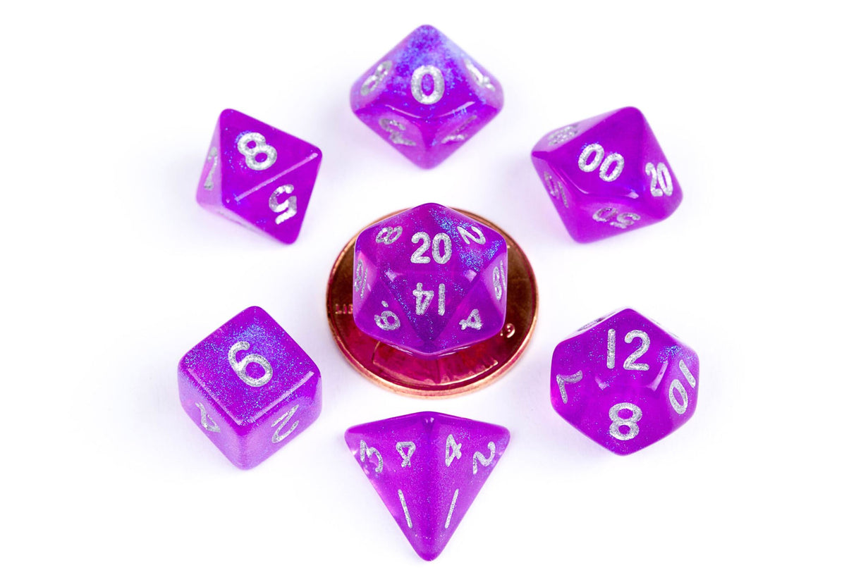 Fanroll: 10mm Mini Polyhedral Dice set: Stardust Purple