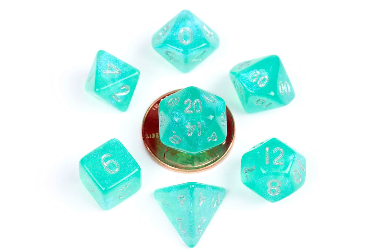 Fanroll: 10mm Mini Polyhedral Dice set: Stardust Turquoise