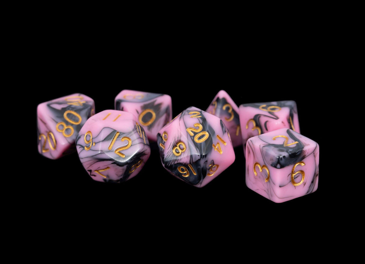 Fanroll: 10mm Mini Polyhedral Dice set: Pink/Black w/ Gold Numbers