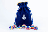 Fanroll: Small Velvet Dice Bag: Blue w/ Gold Satin