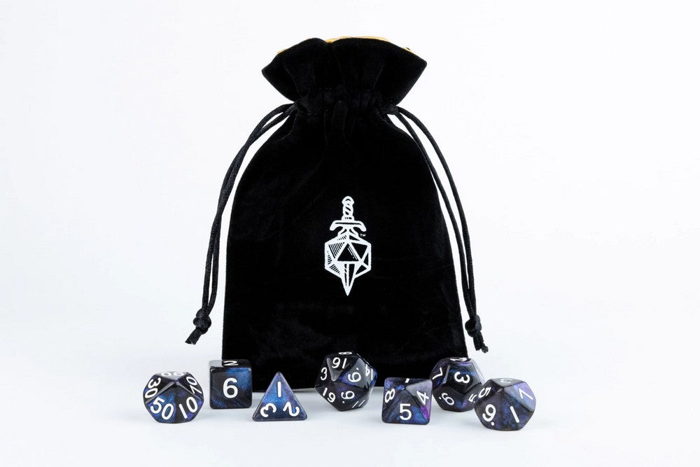 Fanroll: Small Velvet Dice Bag: Black w/ Gold Satin