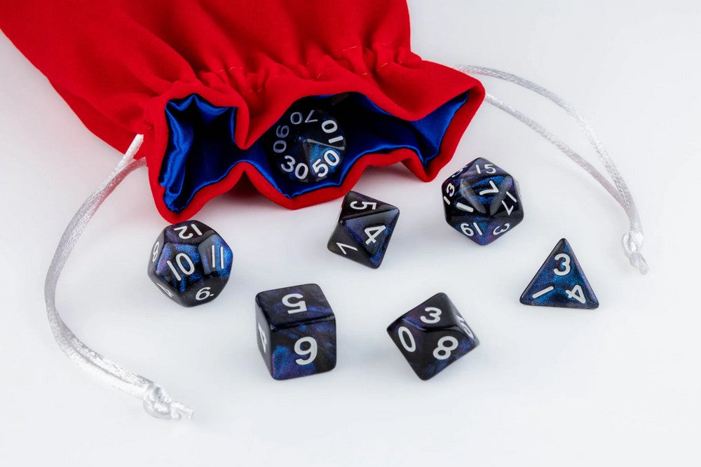 Fanroll: Large Velvet Dice Bag: Red w/ Blue Satin