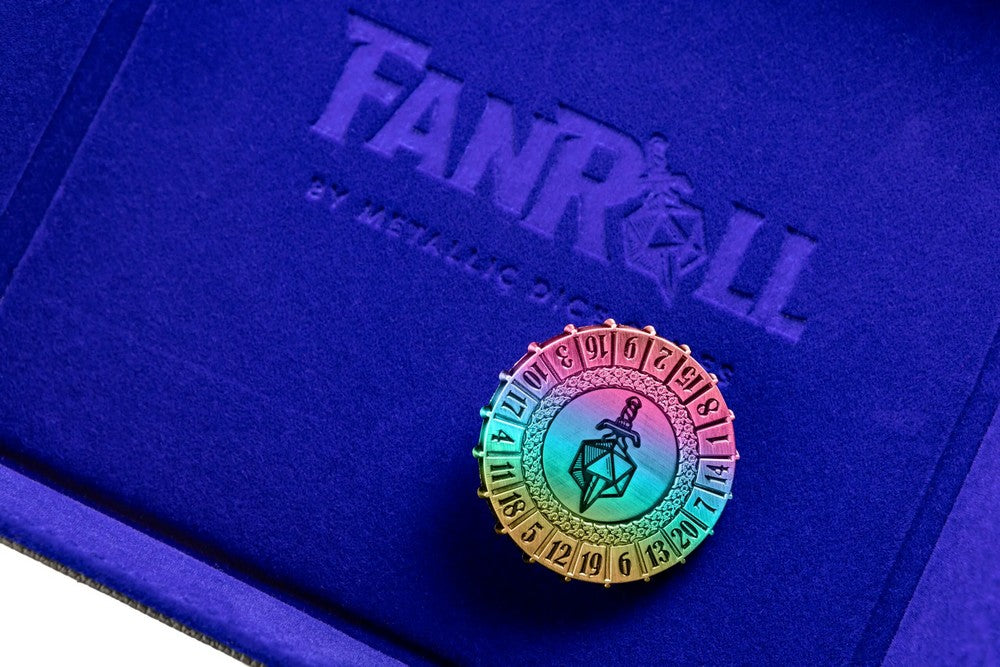 Fanroll: Metal d20 Spinner: Torched Rainbow